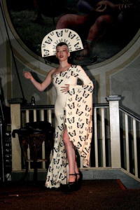 Kumi wears dress designed by Dolenta for TG Clothing